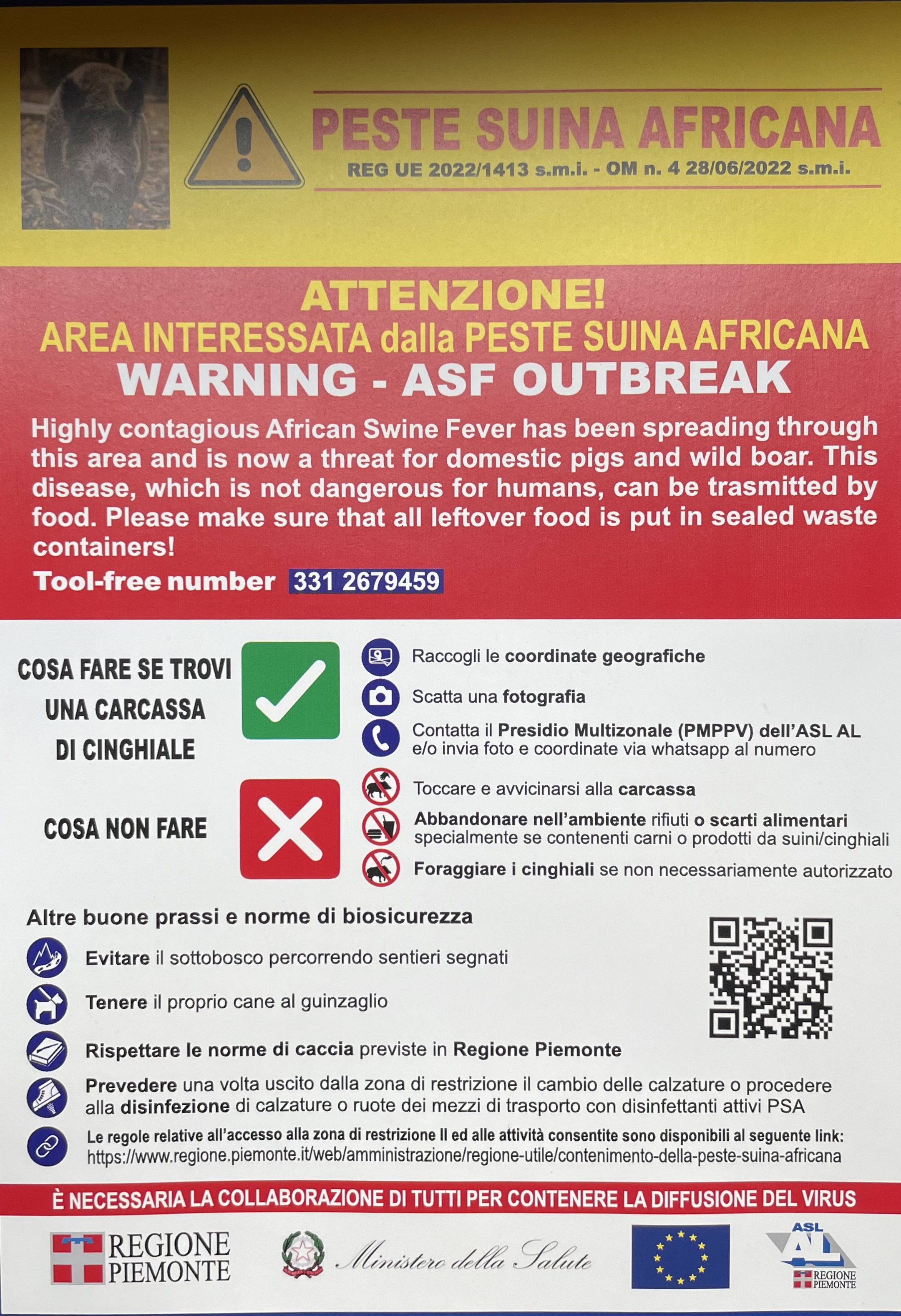 Peste suina africana - Zona di restrizione II