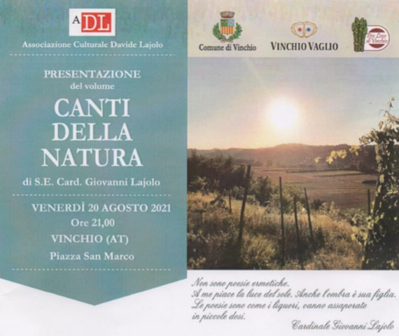 Vinchio | Presentazione del libro "Canti della Natura" di S.E. Card. Giovanni Lajolo